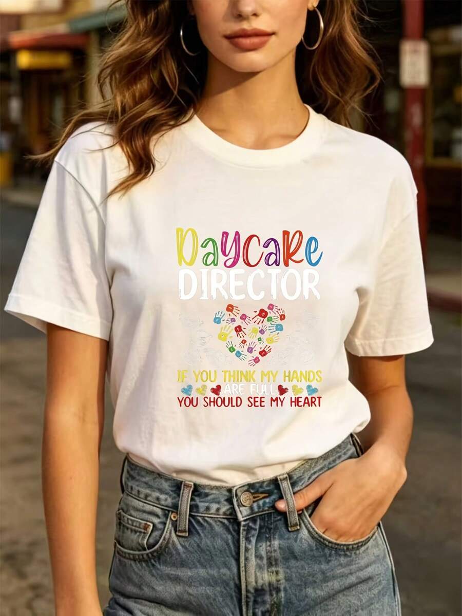 Nuevas camisetas de moda de verano 2026, camisetas de regalo para directores de guarderías, para él y para ella. Si crees que mis manos ven mi corazón, camiseta de regalo especial para el equipo 180G, la familia, la oficina, fiestas de verano y vacaciones. AFQ2 - Blanco - Ver 1