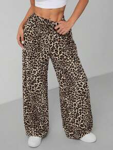PETITE Pantalones anchos de estampado de leopardo para mujer - Multicolor 2 - Ver 3
