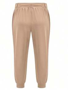 Pantalones Deportivos Casuales de Mujer con Cordón en la Cintura, Color Negro, Primavera - Caqui - Ver 3