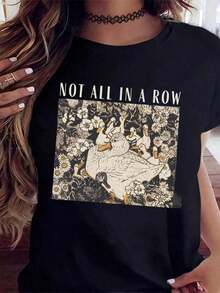 Women's Short-Sleeved T-Shirt With Duck And Flower Print, Unlined, Casual White Blouse, Summer Outfit, T-Shirt For Summer. - 黑色 - 查看 2