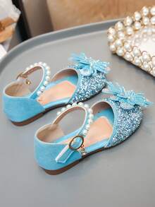 Zapatos de princesa para niñas con decoración de diamante de imitación, combinados con lazo, perlas y lentejuelas, adecuados para actuaciones en el escenario, pasarela y ocasiones especiales - Azul - Ver 5