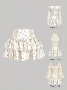 MOD Falda midi con volantes de doble capa con tirantes, falda blanca, falda de verano - Albaricoque - Ver 1