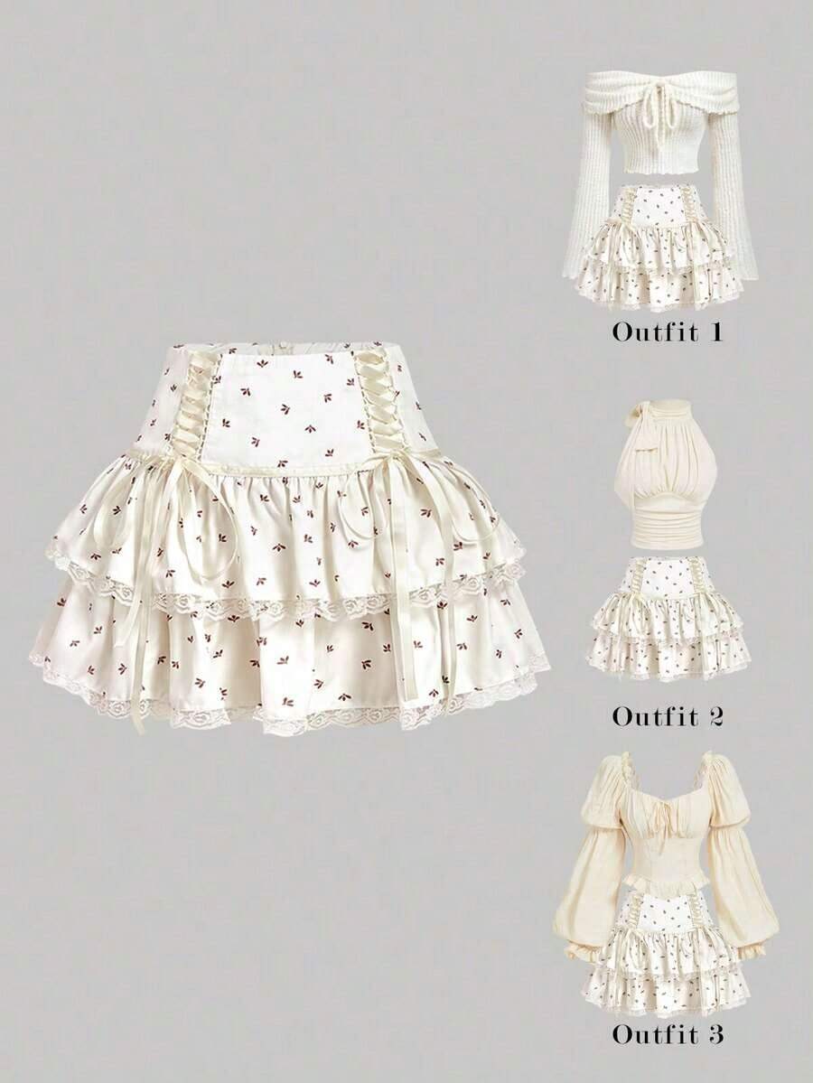 MOD Falda midi con volantes de doble capa con tirantes, falda blanca, falda de verano - Albaricoque - Ver 1