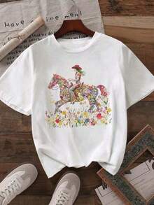 Natural Wildflower And Wild Horse Shirt, Western Cowgirl Shirt, Western Shirt, Country Concert Shirt, Rodeo Graphic Shirt, Cute Cowgirl 100% Cotton Blouses - 黑色 - 查看 4