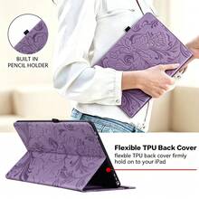 GLANDOTU Compatible With Apple Galaxy Tablet Case Purple Embossed Floral PU Leather Tablet Case With Card And Pen Slots Flip-Cover Stand Case - Purple - View 2
