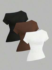 Camiseta casual asimétrica de hombro para mujer - Multicolor 6 - Ver 1