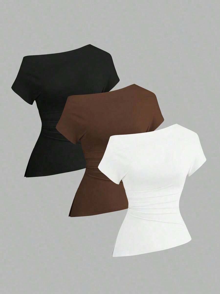 Camiseta casual asimétrica de hombro para mujer - Multicolor 6 - Ver 1
