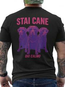 Men's Stai Cane Labrador Retriever Shirt, Featuring A Labrador Retriever Graphic And STAI CANE On The Back. A Casual, Short-Sleeved, Crew-Neck Shirt For Dog Lovers, A Year-Round Collector's Item. Loose-Fitting And Comfortable. - 後退 - 查看 6