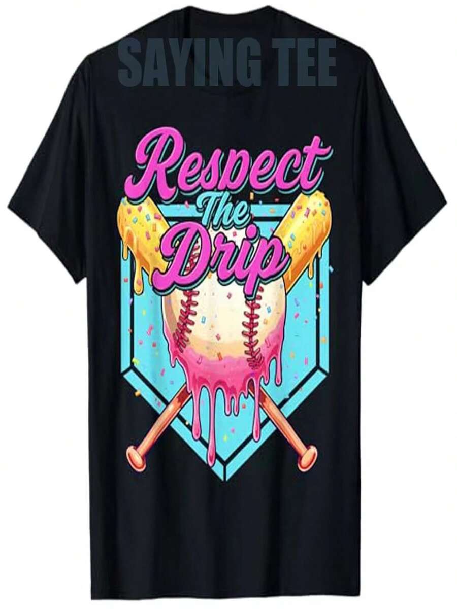Baseball Jersey, Home Plate, Youth Sports, Express Your Personality, Sportswear, Original Gift, Y2K Slogan T-Shirt - 黑色 - 查看 1