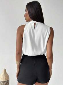 Blusa asimétrica plisada de color albaricoque, elegante y de moda para uso diario, oficina, vacaciones y festivales de música, primavera/verano - Blanco - Ver 8