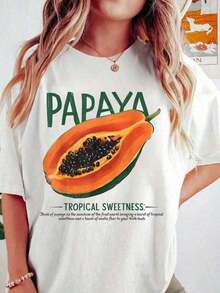Summer Tops Papaya Tropical Fruit Summer Beach Holiday Lovers Design T-Shirt Summer Outfits For Women 2026 SUMMER NEW Beach Outfits For Women, Beautiful Women's Blouses Cotton T-Shirt - White - View 6