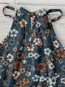 Camiseta de tirantes con cuello halter con estampado floral pequeño, adecuada para primavera y verano - Multicolor - Ver 4