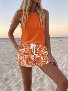, Conjunto de 2 Piezas para Mujer, Camisola de Cuello Redondo con Estampado de Lunares y Pantalones Cortos, Ideal para Verano, Conjunto Casual de Dos Piezas para Salir. - Multicolor 14 - Ver 2