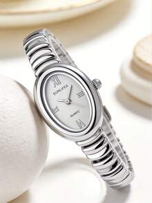 1pc Luxury Retro Women's Quartz Watch, Crystal-Encrusted Teardrop Dial, High-Quality Alloy Material, Retro Metal Bracelet Strap, Elegant Minimalist Luxury Style. Perfect For Casual Outings, Work Commute, Parties, Weddings, And More. An Exquisite Gift For Wife, Sister, Best Friend, Family On Birthdays, Anniversaries, Mother's Day, And Other Special Occasions. Refined Women's Watch Accessory - Silver - View 3