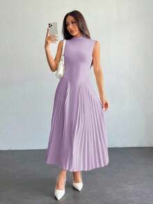 Vestido ajustado de línea A con pliegues elegante para mujer - Morado - Ver 4