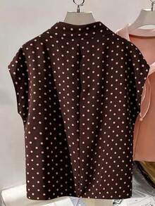 Camisa de mujer con diseño de cuello de corbata de lunares, primavera/verano - Café integral - Ver 2