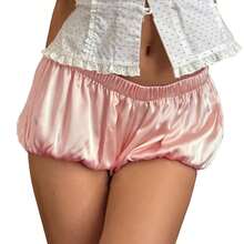 Pantalones cortos bombachos informales de verano para mujer, pantalones cortos de Color sólido de cintura baja a la moda, pantalones cortos Vintage para mujer - Rosa - Ver 6
