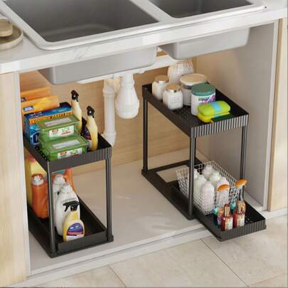 Kệ đựng đồ dưới bồn rửa 2-3 tầng có ngăn kéo trượt, kệ đựng đồ dưới tủ có thể điều chỉnh độ cao, giá đựng đồ nhà bếp và phòng tắm chịu lực cao dùng để đựng đồ dùng vệ sinh, đồ dùng gia đình, giúp tiết kiệm không gian.