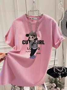 Women's Casual Printed T-Shirt, Short Sleeves, Round Neck, Spring/Summer Local Urban Fashion. MYM6 - 黑色 - 查看 9