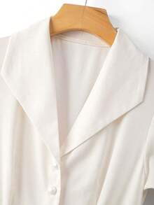 Vestido de manga acampanada de longitud media, de color albaricoque, con estampado floral, cuello de solapa, botones de perlas en la cintura, diseño de manga acampanada, encantador, elegante, dulce, para uso diario, vacaciones, viajes, citas, esti - Multicolor 4 - Ver 5