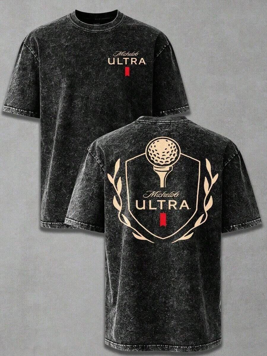 Nueva Llegada 2026, Camiseta Gráfica Oversize Vintage Desgastada de Algodón Michelob Ultra Golf Ball Wash, Camiseta de Manga Corta para Hombre, 100% Algodón, Corte Holgado, Estilo Retro Deportivo Urbano, Casual Vintage, Estética Golf y Cerveza, Holgada, Regalo, Camiseta de Calle para Hombre QS4Z - Negro - Ver 1