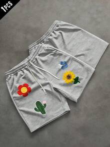 Quần short nam dáng casual in hoa, kiểu dáng mùa hè, thoáng khí, thoải mái khi mặc hàng ngày, eo có dây rút điều chỉnh, cạp chun co giãn và có túi. - Xám - Xem 2