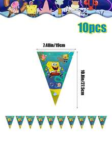 SpongeBob SquarePants SquarePants Series Birthday Party Set - Cartoon-Printed Triangular Flags, Dinner Plates, Paper Cups, Knives And Forks, Napkins, Tablecloth - All Included For A Complete Birthday Party Decoration Kit - Multiple Styles - View 10