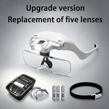 Head-Mounted Magnifier With LED Illumination, 5 Interchangeable Lenses 1.0X To 3.5X, Adjustable Headband, Hands Free Magnifying Glasses With 3 AA Batteries For Reading, Jewelry Making, Electronics Repair, Model Building, Craft Hobby - View 8