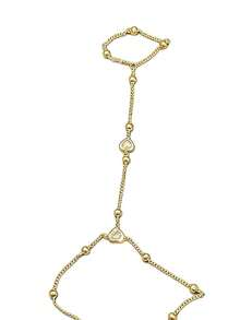1pc Minimalist Fashionable INS Style Dainty Heart-Shaped Finger Hand Chain Bracelet, Copper Beads, Suitable For Parties, Vacations, Gifts, Daily Wear - Gold - View 3
