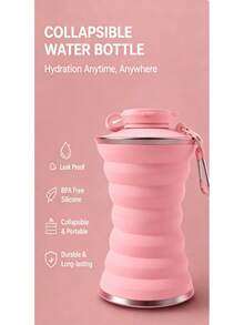 Collapsible Silicone Water Bottle With Carabiner, Reusable Leak Proof Foldable Camping Cup, Portable Sports Travel Bottle For Outdoor, Gym, Hiking, Cycling - Green - View 3