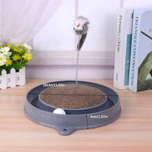 Juego de 3 en 1 para gatos con tablero rascador, bola interactiva y juguetes de ratón de peluche. Dispositivo de entretenimiento autónomo para gatos, hecho de papel corrugado resistente. - Ver 6