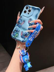 Disney Lilo And Stitch Phone Case : 3D Fluffy Pattern Border Protector Phone Soft Phone Case With A Free Cute Stitch Bracelet Chain Lanyard, Stitch, Lilo, Angel, For Apple 17 Promax 17 Pro 16 15 14 13 12 11 Pro Max XS Max X XR Soft Cover Summer Phone Case - trắng - Xem 4