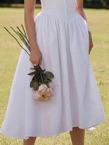 Vestido largo tirantes con estampado espalda al descubierto, estilo elegante primavera 2026 - Blanco - Ver 3