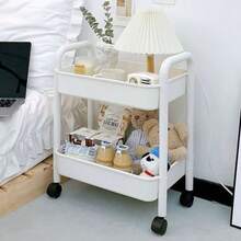 1pc Multi-Function Mobile Storage Rack Cart, Suitable For Living Room, Kitchen, Bedroom, Bathroom, Can Store Snacks, Books, Etc. - White - View 11
