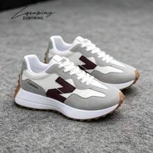 Striped Casual Lace-Up Mesh Patchwork Gym Running Comfortable Couple Outfit - White, Gray, Red - View 5
