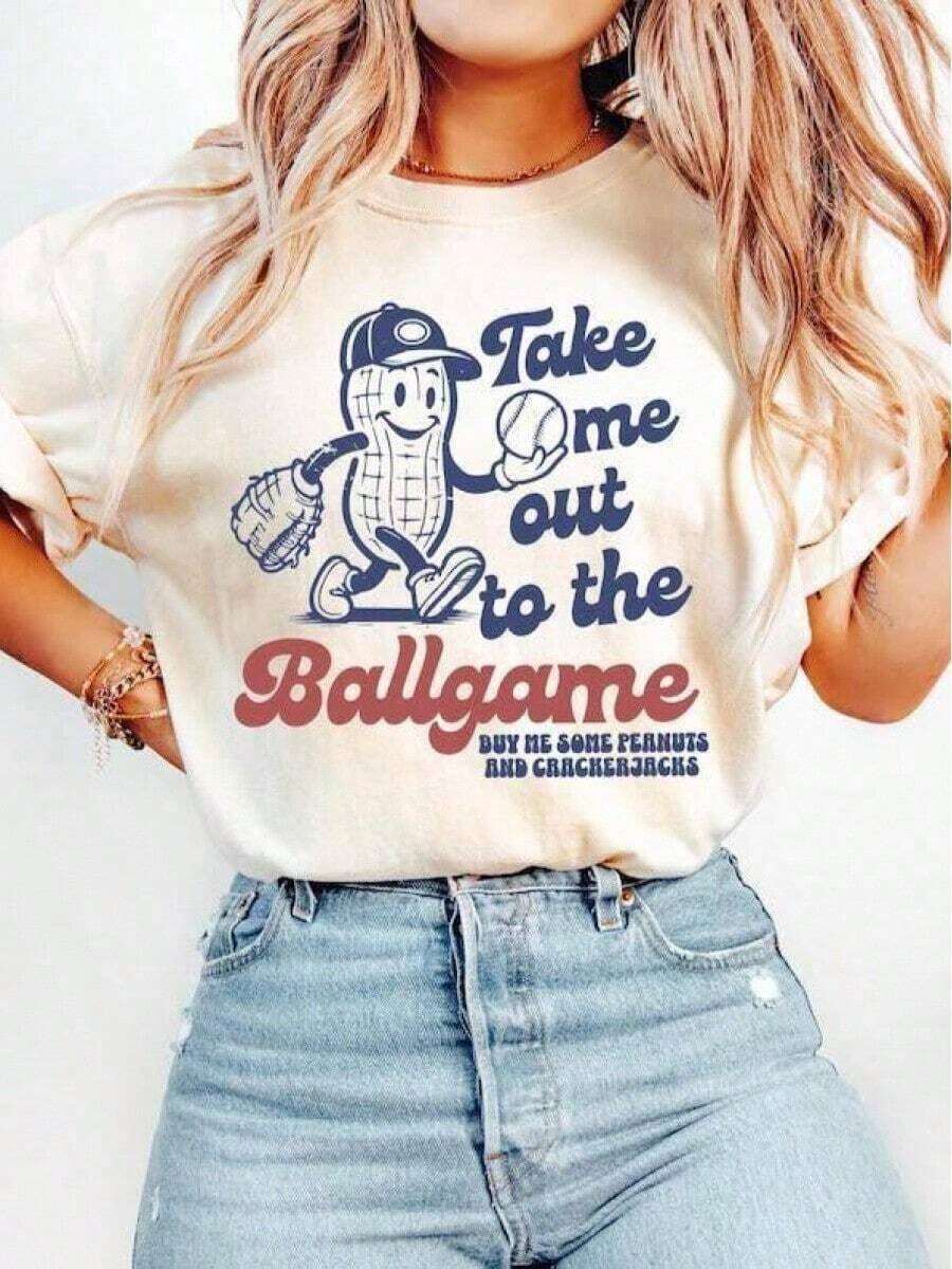 Baseball Game Day T-Shirt, "Take Me To The Baseball Game" T-Shirt, Vintage Baseball Sports T-Shirt, Retro Summer Sweatshirt, For Men And Women OT0L Women's T-Shirts - 白色 - 查看 1