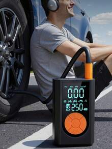 Portable Wireless Mini Air Compressor, 2000mAh 7.4V Digital Dual Display With LED Light And Pressure Gauge, Suitable For Cars, Motorcycles, Bicycles And Balls, Essential Spring Travel Gear - Black - View 2