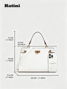 Hatini Unisex Design Fashion Handbag, Versatile Orange Large Capacity Square Bag, Artificial Leather Crossbody Bag With Adjustable Strap - 白色 - 查看 2
