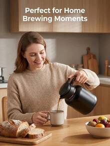 1500ML Stainless Steel Thermal Coffee Carafe, Wooden Handle Vacuum Insulated Pot, Double Wall Keep Hot & Cold 24H, Multipurpose For Cold Brew Coffee, Tea, Home Office Drink Storage Carafe - Multicolor - View 6