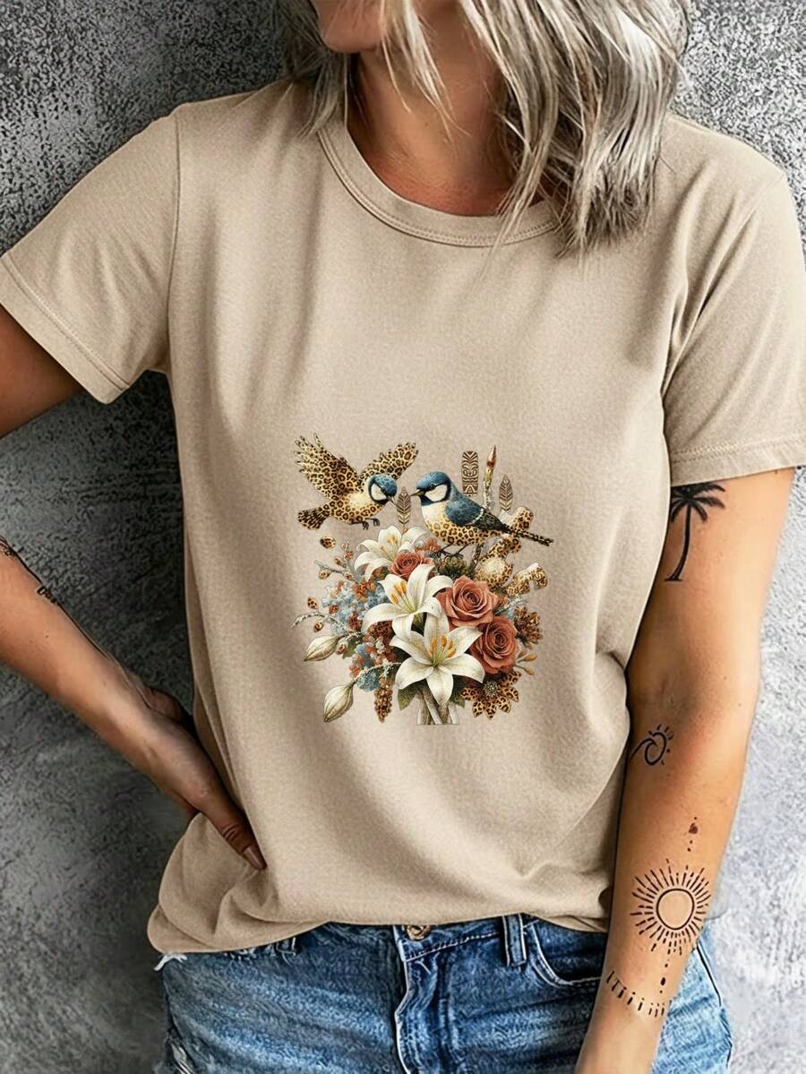 Designed For Modern, Stylish, And Comfortable Women, This Women's Summer T-Shirt, With Its Short Sleeves And Modern Style, Is Comfortable And Breathable, Suitable For Sports And Fitness Activities, As Well As Casual Outings. Made From Premium Soft And Breathable Fabric, Designed For All-Day Comfort And Versatile Everyday Wear, It's Perfect For Casual Occasions. - 杏色 - 查看 1