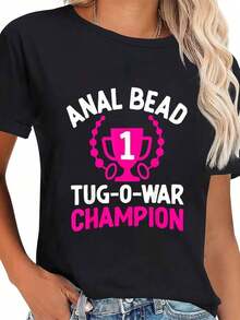 100% Algodón # Camiseta Gráfica Divertida para Adultos con Estampado '1 Bead Tug O War Champion', Camiseta Clásica de Cuello Redondo para Hombre y Mujer, Moda de Verano para Vacaciones - Negro - Ver 6