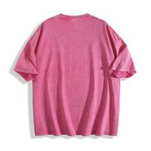 1Pcs 230G Soft Washed Batik Cotton Moon And Stars Vintage Fashion Unisex Loose Mens Womens Summer Beach Vacation Holiday Gift Casual Graphic Tops - 玫紅色 - 查看 3