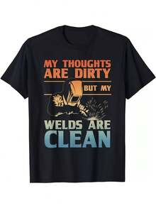 Funny T-Shirt With Welder Quote - "My Mind Is Dirty, But My Welding Is Clean" - Gift For Welders - Soft And Breathable Unisex T-Shirt - Black T-Shirt With Orange And Blue Pattern - Perfect Birthday Or Christmas Gift For Welders, Welding Equipment, Casual Wear, Comfortable And Humorous Experience, Women's Blouses, Casual Blouses For Ladies, Casual Blouses For Ladies, Women's Tops, Tops, Unisex. - 黑色 - 查看 6