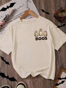 Camiseta de mujer con estampado de fantasma y calabaza de Halloween - Albaricoque - Ver 2