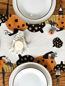 1pc Halloween Linen Table Runner, 183*33cm Colorful Pumpkin Pattern Polyester Table Runner, Halloween Decoration, Halloween Party Dining Table Decor, Home Decor, Halloween Candy Decor, Happy Halloween Decoration, Dining Table Centerpiece, Scary Halloween Decor, Tabletop Decoration - Multicolor - View 8