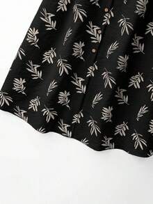 Vestido de mujer con cuello redondo, sin mangas, con estampado botánico y botones delanteros - Negro - Ver 7