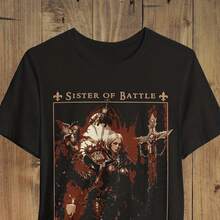 Camiseta 40K Battle Nun Gótica Oscura F11antasy Diseño de Arte de Batalla, esta camiseta casual unisex de cuello redondo y estilo urbano de 220 g de algodón grueso ofrece una textura suave y un tacto agradable, cómoda y respetuosa con la piel. Su estilo clásico y sencillo nunca pasa de moda, ideal para el día a día, actividades deportivas, viajes, vacaciones y cualquier ocasión informal. - Negro - Ver 1