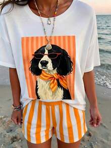 Camiseta de mujer, camiseta de manga corta con gráfico de estilo casual de calle, top de verano lindo - Blanco 4 - Ver 3