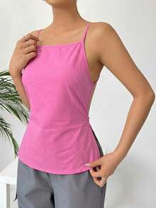 Sujetador De Tirantes Para Damas En Color Sólido Con Espalda Al Aire - Rosa Fucsia - Ver 4