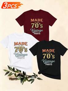Women's T-Shirts, Women's T-Shirts, Vintage 70s Style Printed Round Neck T-Shirt, Casual And Comfortable Top For Everyday Use. - 1件黑色隨機圖案 - 查看 6